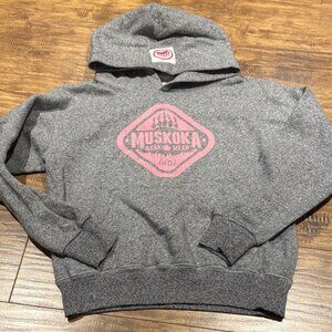 Kids Gray Muskoka Bear Wear Hoodie with Pink Logo